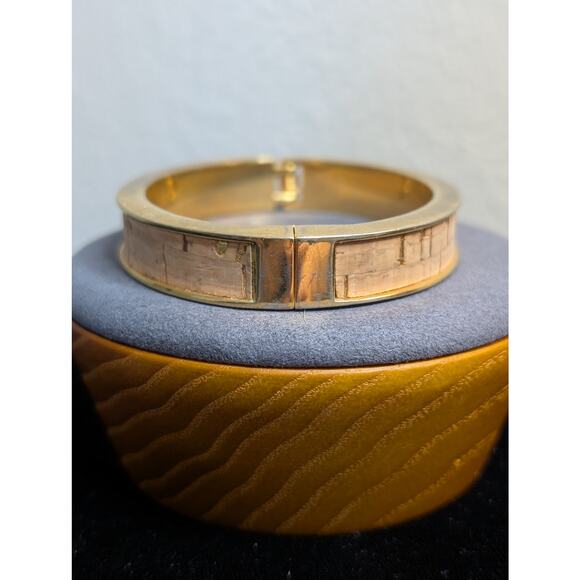 J. Crew Gold Tone Cork Hinged Oval Bangle Bracelet - Picture 2 of 7
